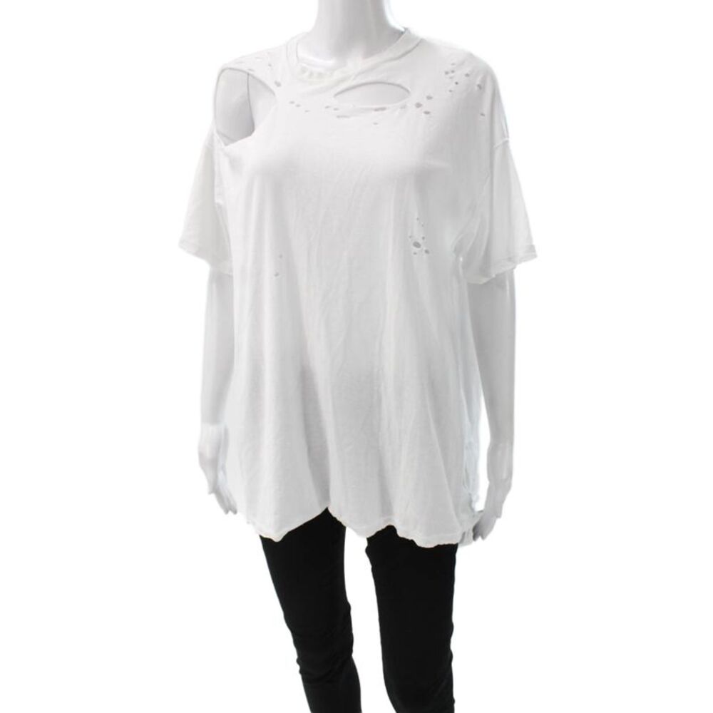 Interior Womens Tunic White Cotton Blend Short Sleeve Round Neck Size XS